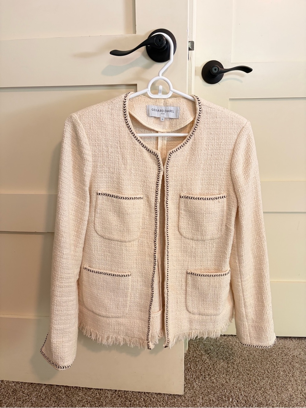 Gerard Darel Cream Tweed Jacket with Black Trim